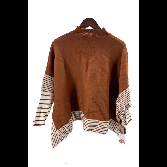 Tickled Pink Eddie Stripe Poncho Rust - - Picture 1 of 2